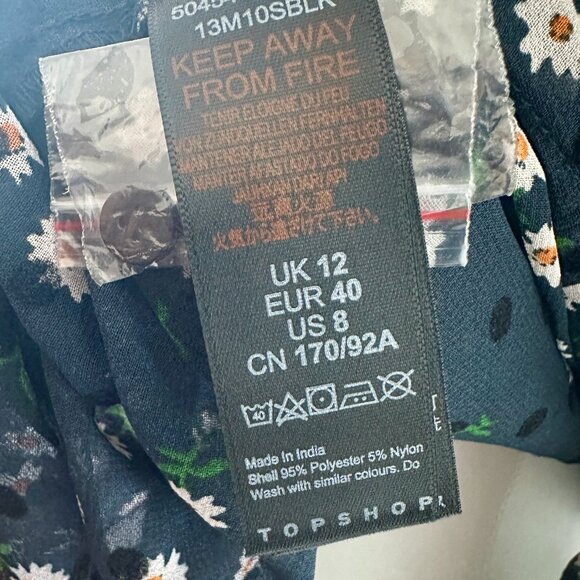 TOPSHOP navy sheer blouse with daisies and velvet polka dots size 8 - Picture 9 of 9